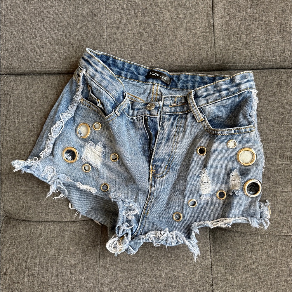 Distressed Blue Denim Shorts
